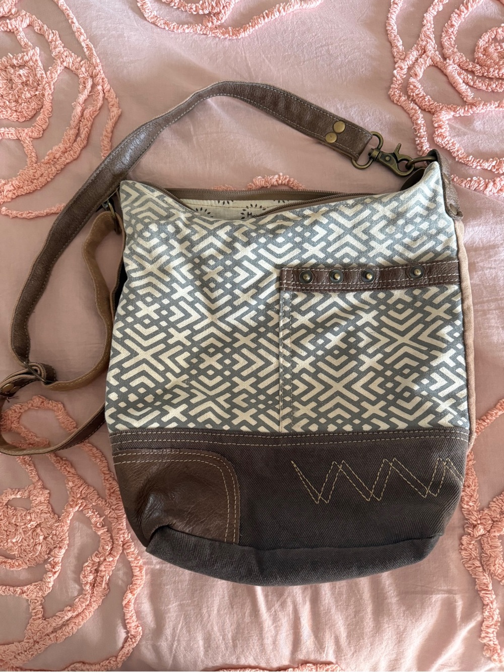 Myra Bag - Canvas and Brown Leather Crossbody